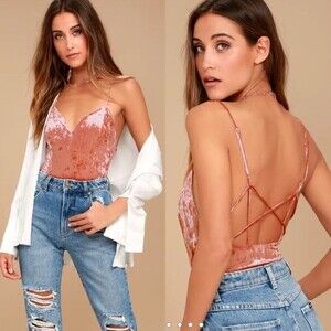 Lulu's Crushing on You Rusty Rose Crushed Velvet Strappy Bodysuit